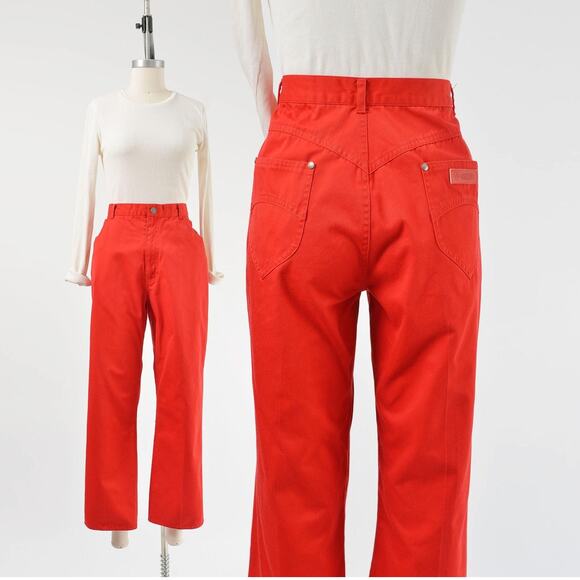 Vintage 80s Gitano Red Pants High Waisted Cotton Ankle Length Pants L 33 waist